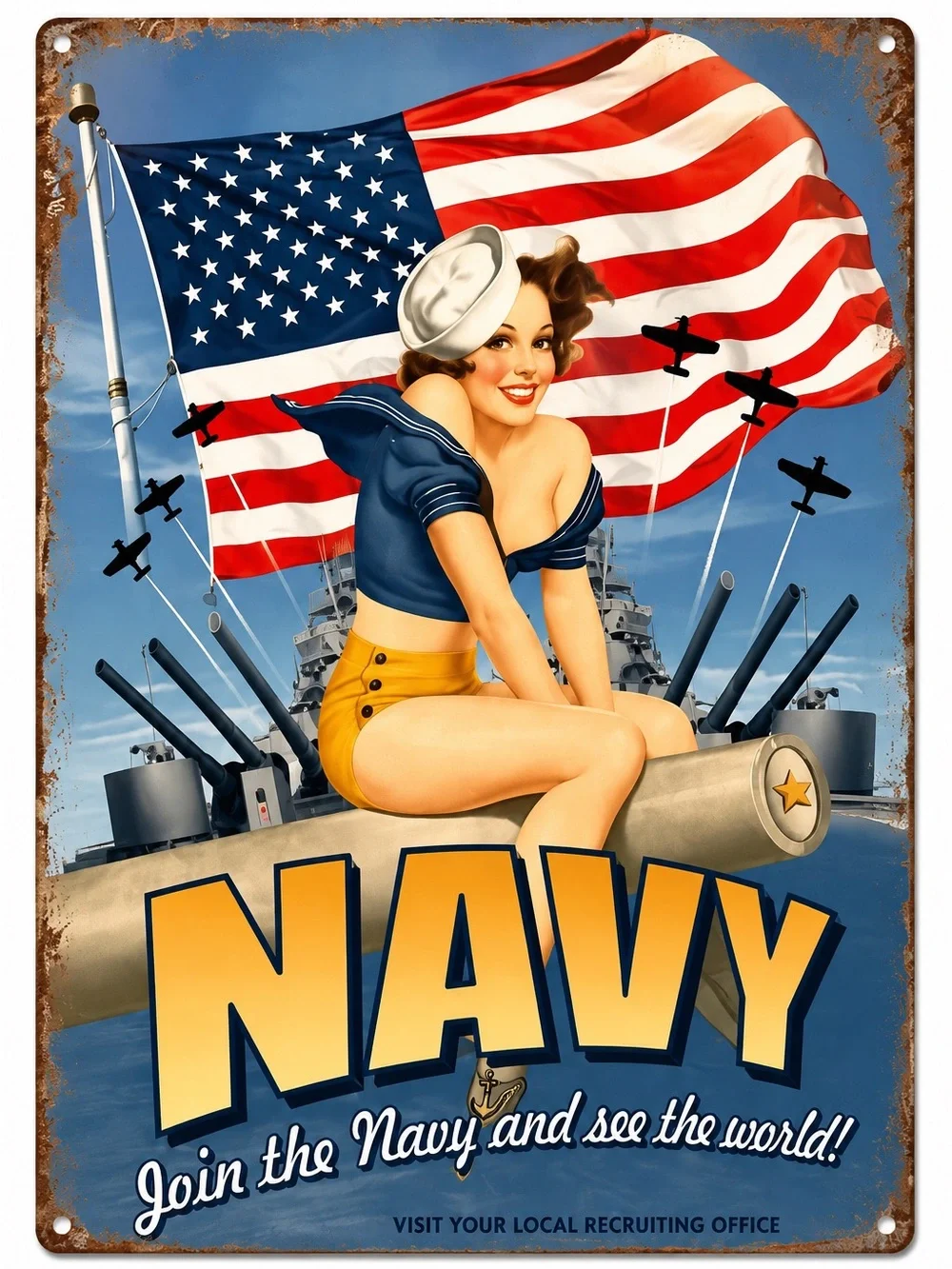 NEW Heavy Duty Steel Navy Join The Navy And See The World Metal Sign